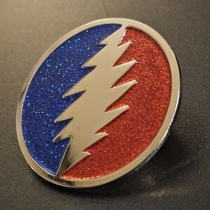 Grateful Dead 13 Point Lightening Bolt Hat Pin Silver Red & BLUE 1.5"